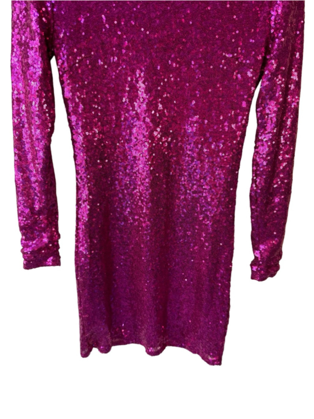 Revamped Fuchsia Sequin Long-Sleeve Mini Dress Size S Y2K Cocktail Party - Picture 12 of 14